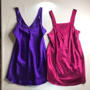 Lot of 2 Satin Chemise Set by Intimate Moods Size Medium - Purple and Wine